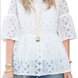 CHICWISH White Lace Embroidered Peplum Blouse S/M